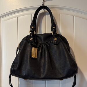 Marc By Marc Jacobs Classic Q Black Satchel with Gold Accents.
